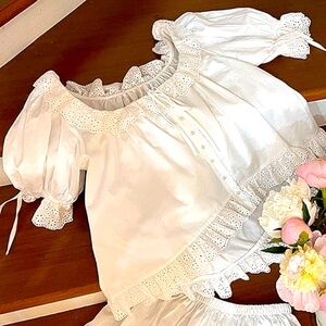 Pink Goddess White Blouse Puffy Sleeve Bohemian Style Cotton Top Size S New